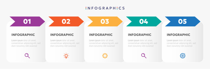 Modern business infographic template with arrows and 5 options or step icons. - obrazy, fototapety, plakaty