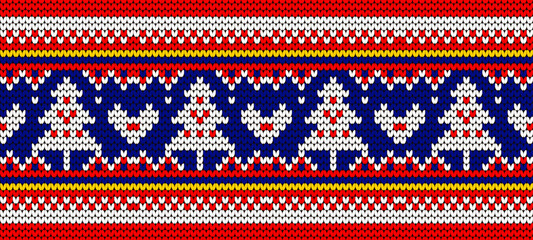 Knit print. Christmas seamless pattern. Vector. Red knitted sweater texture. Set Xmas winter geometric background. Holiday fair isle traditional ornaments. Wool pullover illustration. Festive crochet