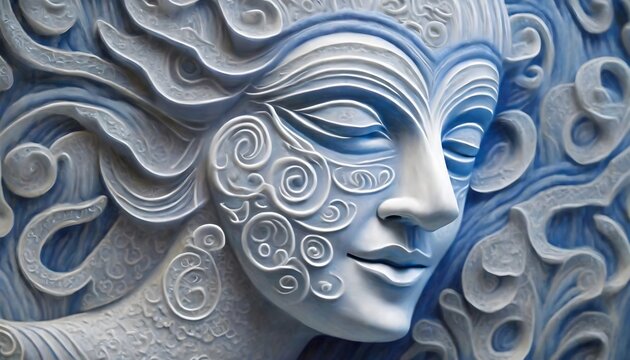 Porcelain face of woman with anxiety and depression, sculpture, ai art, generative ai