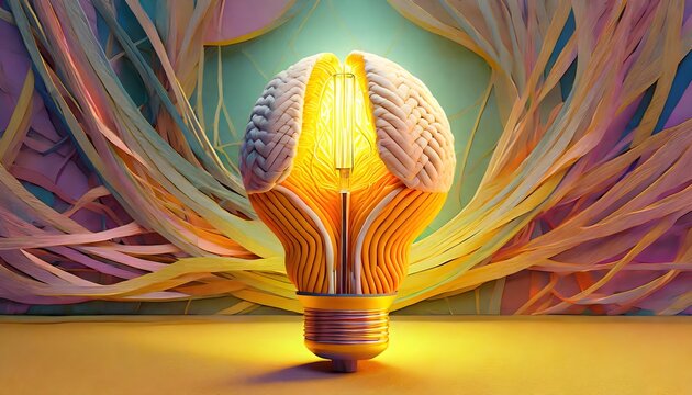 Creative light bulb explodes with colorful paint and splashes on a black background. Think differently creative idea concept. Brain bulb concept.