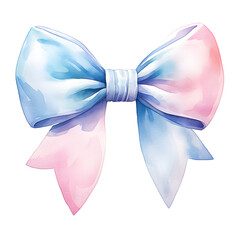 Pink and blue watercolor bow isolated on transparent background