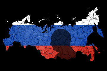 Russian flag map with Putin swadow. Russian military aggression