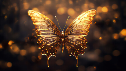 Beautiful golden butterfly on blur background as wallpaper illustration - obrazy, fototapety, plakaty