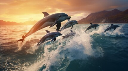 Playful group of dolphins leaping in the ocean, showcasing the beauty of marine wildlife on World Wildlife Day