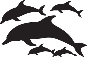 Fototapeta premium Set of silhouette black dolphin on white background