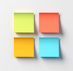 colorful square post it notes on a white background - obrazy, fototapety, plakaty