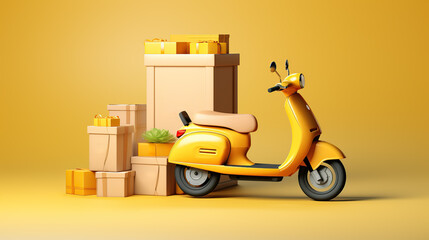 Obraz premium Yellow Scooter With Boxes 