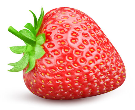 Fresh organic strawberry with leaves isolated clipping path