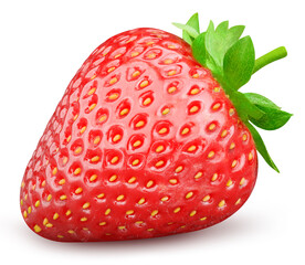 Fresh organic strawberry with leaves isolated clipping path