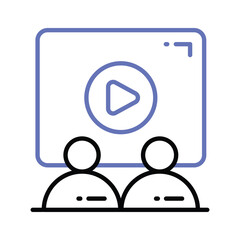 Persons in front of screen showing movie or film watching vector design