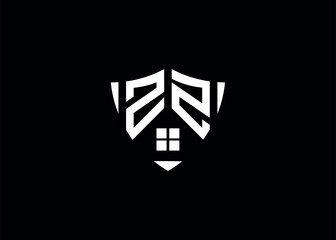 Real estate letter ZZ shield shape logo and house building vector template.