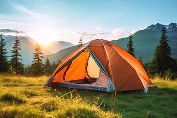 tent standing in natural green grass