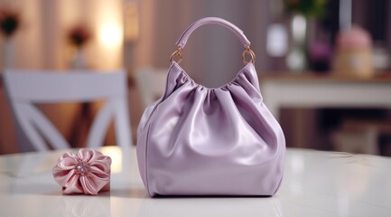 the small leather bag is purple in color