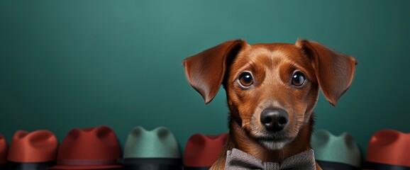 Red Dog Green Hat Bow Tie, HD, Background Wallpaper, Desktop Wallpaper