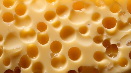 Close-up of cheese with holes. Swiss cheese.