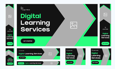 Editable vector eps digital learning concept web set banner design for social media post, learning banner, education system, vector eps 10 file format