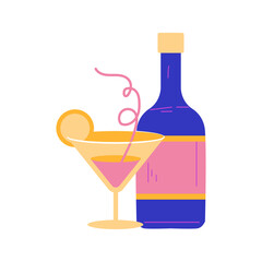 Lemon cold beverage on glass vector element illustration