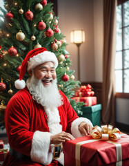 Fototapeta na wymiar Asian Santa Claus, Christmas, Jolly, Holiday