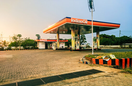 "Bengaluru, India - 6th November 2022: Indian oil gas station and fuel pump at evening time"