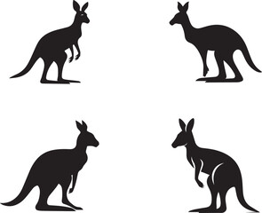 Set of Kangaroo black silhouette on white background
