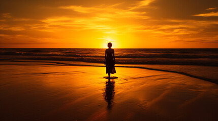 Fototapeta na wymiar Silhouette of a person on the beach sunset