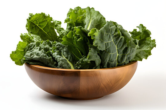 kale in a bowl placed on a white background