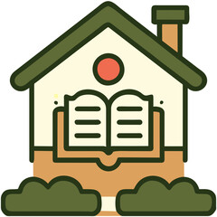 House and a stack of books (real estate education) vektor icon illustation