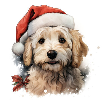 vintage watercolor Christmas Cute dog clipart for christmas decoration transparent background PNG