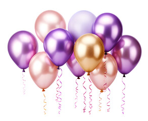 Pink and purple balloons isolated on transparent background. 