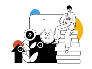 New Year red envelope promotion flat vector character concept illustration
