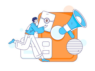 New Year red envelope promotion flat vector character concept illustration
