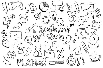 doodle art idea business hand drawn vector simple. with flowchart, statistic and element component business.