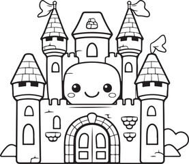 fairy castle hand drawn coloring page for kids 