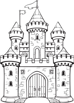 fairy castle hand drawn coloring page for kids 