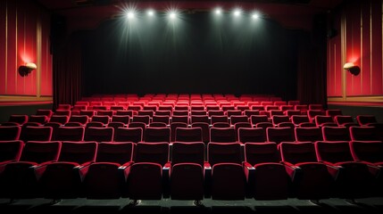 a theater with red seats - obrazy, fototapety, plakaty