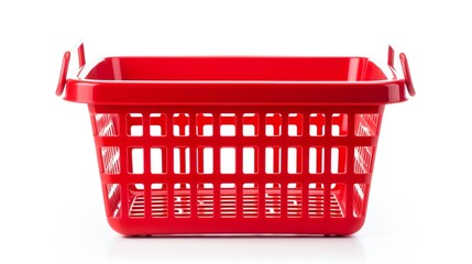 a red plastic basket with a white background - obrazy, fototapety, plakaty
