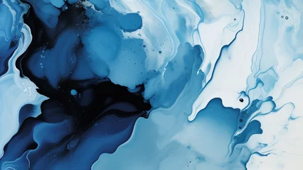 Küchenrückwand Plexiglas Kristalle Fluid abstract dynamic blue, white and black background, banner, wallpaper, postcard inspired by colors of Estonia, winter, water.