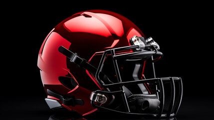 a red football helmet with black straps - obrazy, fototapety, plakaty