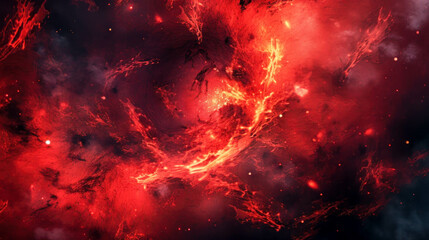 Majestic Abstract Fiery Cosmic Nebula Texture in Deep Red and Black Shades. Big Bang And Apocalypse View In Fire Texture