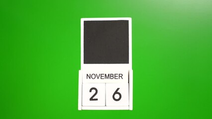 Calendar with the date November 26 on a green background. Illustration for an event of a certain date.