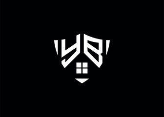 Obraz premium Real estate letter YB shield shape logo and house building vector template.