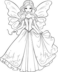 barbie fairies hand drawn coloring page isolated 
