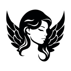Female angel vector black icon on white background