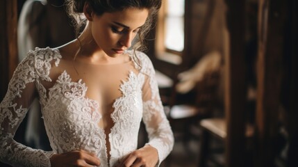 Fototapeta premium Bridal dress fitting, attention to detail