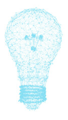 Dazzling 3D light bulb sculpted from holographic molecules, radiating brilliance against a transparent canvas. PNG format.