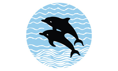  Two Dolphins jumping in water vector illustration design