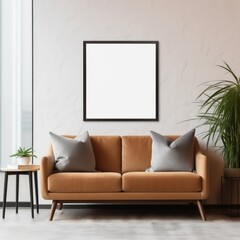 Mockup frame in living room interior, modern studio. designer interior