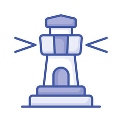 A tower containing a beacon light to warn or guide ships at sea, well designed icon of lighthouse