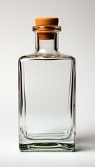 a clear glass bottle with a brown cap
