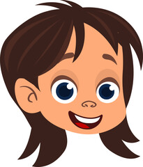 Obraz premium Cartoon small dark hair girl. .Vector illustration of young teenager outlined. Boy head drawing